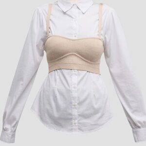 Cinq a Sept Connie Bustier Combo Knit Long-Sleeve Shirt